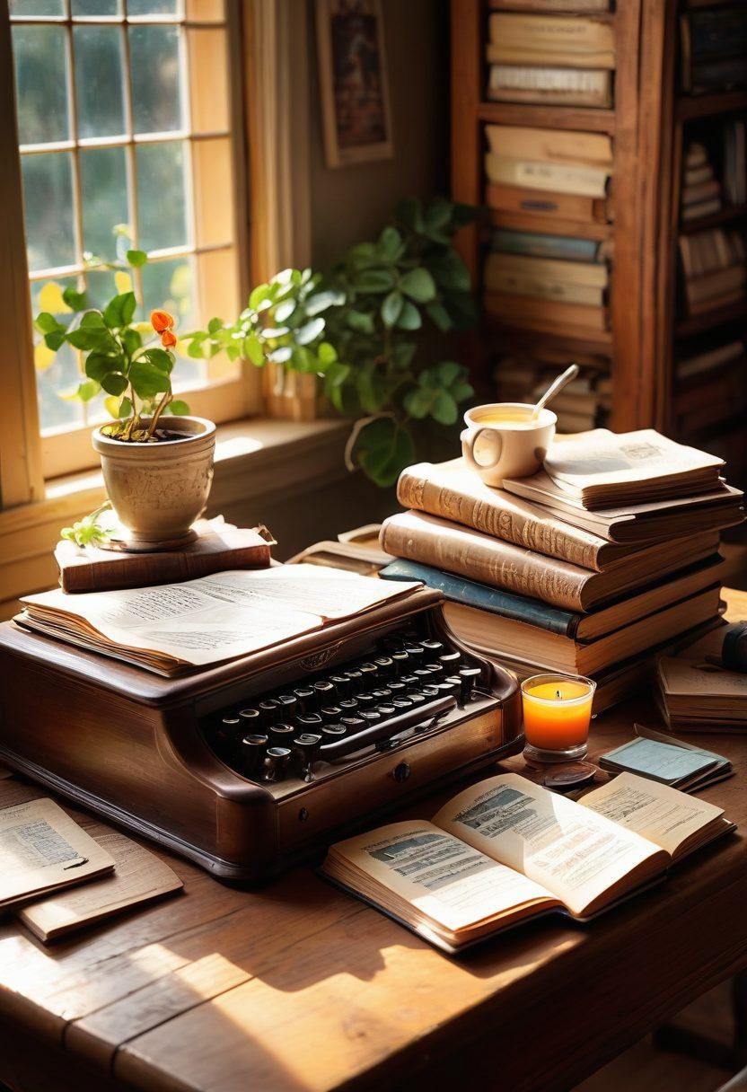A cozy scene featuring an antique wooden table stacked with various old books, some open revealing vintage pages. Beside it, a cash register overflowing with dollar bills emphasizes the profitable aspect of reselling. Sunlight streams through a window, illuminating a cup of coffee and a notepad filled with reselling strategies. The overall atmosphere conveys warmth and inspiration for the reader. vibrant colors. super-realistic. cozy ambiance.
